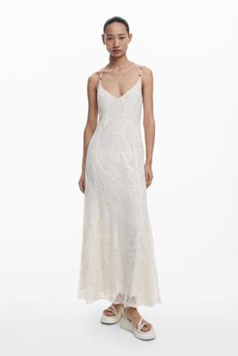 Devoré jurk met bandjes - WHITE - XL