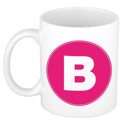 Koffie mok met de letter B - beker - roze - eerste letter van een voornaam - wit - 300 ml