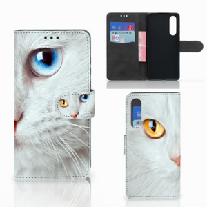 Huawei P30 Telefoonhoesje met Pasjes Witte Kat