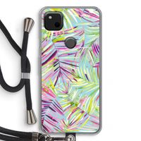 Tropical Palms Blue: Pixel 4a Transparant Hoesje met koord