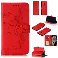 Feather patroon Litchi textuur horizontale Flip lederen draagtas met portemonnee & houder & kaartsleuven voor Xiaomi Redmi K20 (rood)