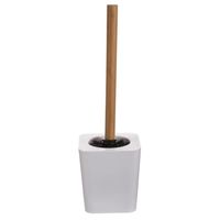 WC-/toiletborstel met houder vierkant wit kunststof/bamboe 38 cm   -
