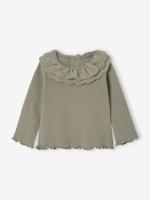 T-shirt baby met lange mouwen en geborduurde kraag kaki