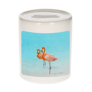 Dieren foto spaarpot flamingo 9 cm - flamingo vogels spaarpotten jongens en meisjes