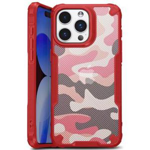 iPhone 15 Plus Anti-Shock Hybride Hoesje - Camouflage - Rood