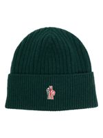 Moncler Grenoble bonnet nervuré à logo brodé - Vert - thumbnail