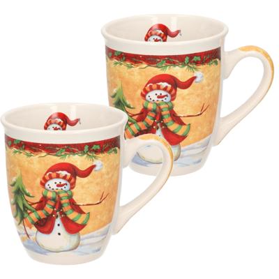 Set van 2x kerstmokken sneeuwpop met rode muts kerst artikelen