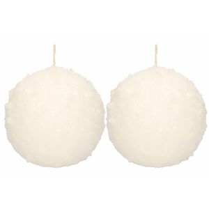 2x Witte sneeuwbal bolkaarsen 10 cm 67 branduren