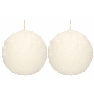 2x Witte sneeuwbal bolkaarsen 10 cm 67 branduren
