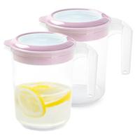 Sapkan / Schenkkan karaf met deksel - 2x - 1500 ml - roze - kunststof - met mix en navul dop