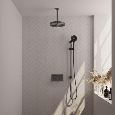 BRAUER Stripe Thermostatische Inbouw Regendouche - drukknoppen - 25cm douchekop - plafondarm - 3-standen handdouche - doucheslang - geïntegreerde glijstang - gunmetal geborsteld PVD 5-GM-435