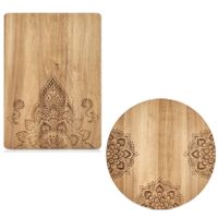 2x Rechthoekige/ronde houten snijplanken met mandala print 27/40 cm - thumbnail