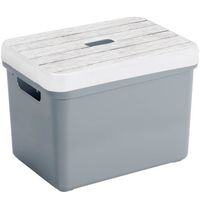 Sunware Opbergbox/mand - blauwgrijs - 18 liter - met deksel hout kleur - Opbergbox - thumbnail