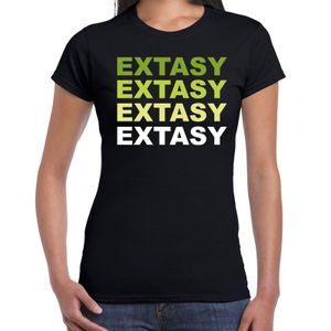 Extasy drugs fun t-shirt zwart met groene bedrukking dames