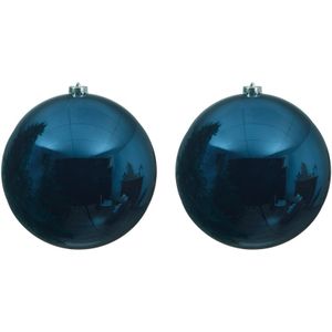 2x Grote donkerblauwe kerstballen van 14 cm glans van kunststof