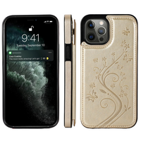 iPhone 15 Plus hoesje - Backcover - Pasjeshouder - Portemonnee - Bloemenprint - Kunstleer - Goud - thumbnail