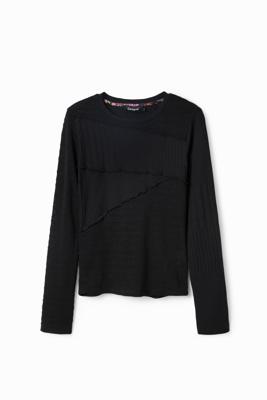 Geribd T-shirt met texturen - BLACK - XL