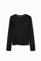 Geribd T-shirt met texturen - BLACK - S