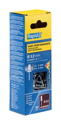 Rapid High performance blindklinknagels Ø3,2 x 8 mm, 50 stuks + boor - 5000383 - 5000383