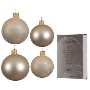 Glazen kerstballen pakket champagne glans/mat 38x stuks 4 en 6 cm inclusief haakjes