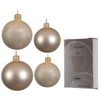 Glazen kerstballen pakket champagne glans/mat 38x stuks 4 en 6 cm inclusief haakjes - thumbnail