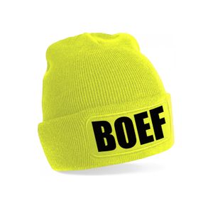 Boef muts/beanie onesize unisex - geel