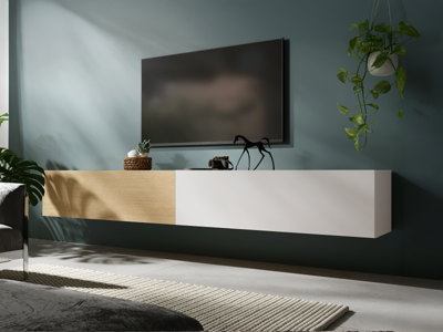 Tv-meubel KINGSTON DUO 2 klapdeuren 210 cm eik/mat wit