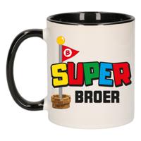 Cadeau koffie/thee mok voor broer - zwart - super Broer - keramiek - 300 ml