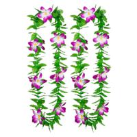 Hawaii krans/slinger - 2x - Tropische kleuren mix groen/paars - Bloemen hals slingers