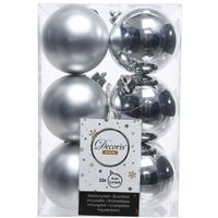 12x Kunststof kerstballen glanzend/mat zilver 6 cm kerstboom versiering/decoratie - Kerstbal - thumbnail