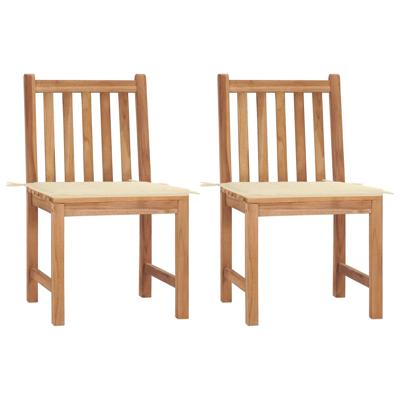 Tuinstoelen 2 st met kussens massief teakhout