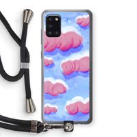 Roze wolken met vogels: Samsung Galaxy A31 Transparant Hoesje met koord