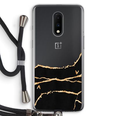 Gouden marmer: OnePlus 7 Transparant Hoesje met koord