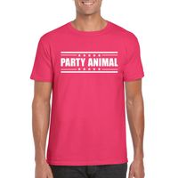 Fuschsia roze t-shirt heren met tekst Party animal 2XL  - - thumbnail