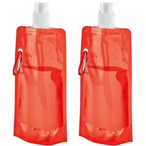 Waterfles/drinkfles opvouwbaar - 10x - oranje - kunststof - 460 ml - schroefdop - waterzak