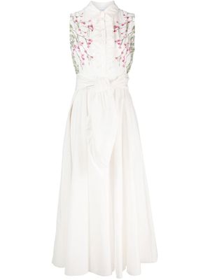 Giambattista Valli robe sans manches Ramage à taille ceinturée - Blanc