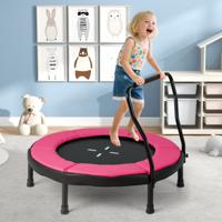 Ø102 cm Kindertrampoline Fitness-trampoline voor Binnen met Afneembare Handgreep Minitrampoline tot 100 kg Belastbaar Roze