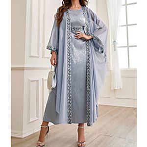 Dames A lijn jurk Maxi-jurk Zilver Lange mouw Effen Kleur Chiffon Lente Zomer Ronde hals Elegant en luxueus Elegant Pofmouw Netstof S M L XL Lightinthebox