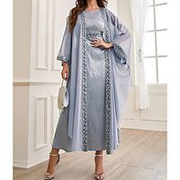 Dames A lijn jurk Maxi-jurk Zilver Lange mouw Effen Kleur Chiffon Lente Zomer Ronde hals Elegant en luxueus Elegant Pofmouw Netstof S M L XL Lightinthebox - thumbnail