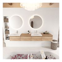 Mondiaz Bukla 240cm badmeubel met module 60 rechts kleur washed oak met 4 lades wastafel dubbel 2 kraangaten kleur talc