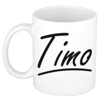 Timo Naam koffiemok - beker - met sierlijke letters - wit - 300 ml - Cadeau - Heren
