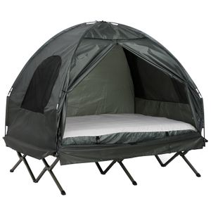Campingtent verhoogd campingbed koepeltent luchtmatras met pomp taft groen