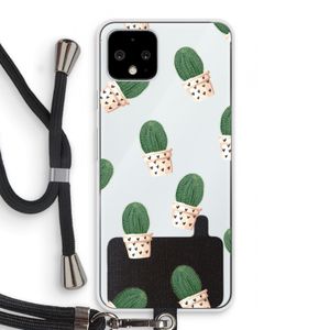 Cactusprint roze: Pixel 4 Transparant Hoesje met koord