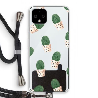 Cactusprint roze: Pixel 4 Transparant Hoesje met koord