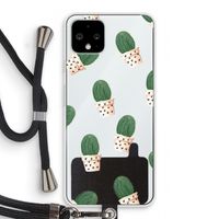 Cactusprint roze: Pixel 4 Transparant Hoesje met koord
