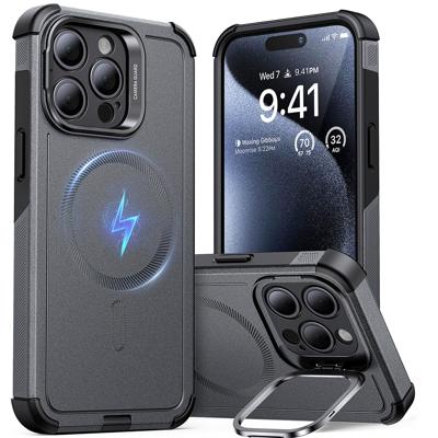 iPhone 15 Pro Cyber Tough Case with Stash Stand (HaloLock) - Gray