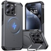 iPhone 15 Pro Cyber Tough Case with Stash Stand (HaloLock) - Gray