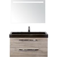 Seville Badmeubelset 100 cm - Craft Oak - Wastafel Lucca 1 Kraangat met Sence Spiegel