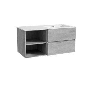 Storke Edge zwevend badmeubel 110 x 52 cm beton donkergrijs met Mata asymmetrisch rechtse wastafel in solid surface mat wit