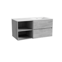 Storke Edge zwevend badmeubel 110 x 52 cm beton donkergrijs met Mata asymmetrisch rechtse wastafel in solid surface mat wit - thumbnail